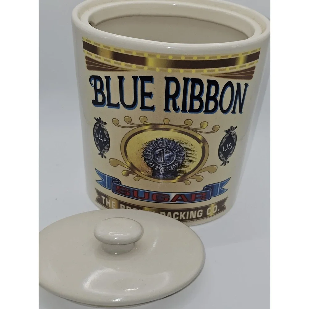 Corner Grocery/Roshco,‎ Inc. Blue Ribbon Ceramic Sugar Canister